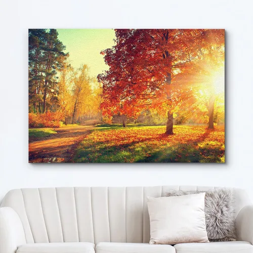 Miniatura 2 de wall26 Lienzo Impreso Arte de Pared Sendero a Través del Parque de Otoño Rojo y Naranja Naturaleza Vida Silvestre Fotografía Arte Moderno Rústico