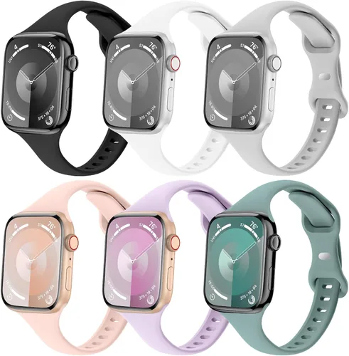 Miniatura 20 de 6 Pack de Correas delgadas y finas compatibles con Apple Watch 38mm 40mm 41mm 42mm 44mm 45mm 46mm 49mm para mujeres y hombres, correas de repuesto