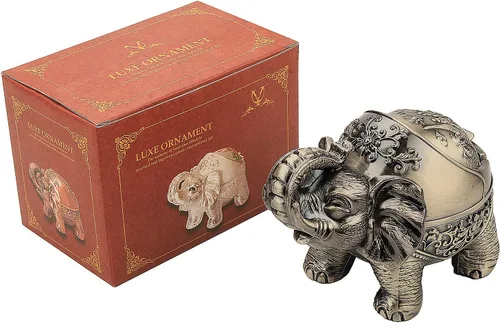 Miniatura 6 de LAUYOO Cenicero de metal con tapa de elefante a prueba de viento, ceniceros al aire libre, cenicero para interiores para malas hierbas, decoración