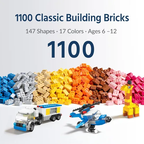 Miniatura 2 de FUN LITTLE TOYS 1100 bloques de construcción para niños de 6 a 12 años, juego de ladrillos a granel de aprendizaje STEM, 147 formas, 17