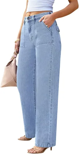 Miniatura 3 de Jeans cargo para mujer, de cintura alta, pierna ancha, con bolsillo de solapa, Y2K, jeans de carpintero para mujer, pantalones cargo de mezclilla