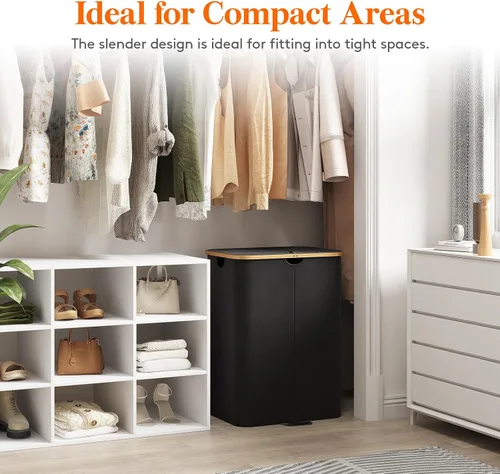 Miniatura 6 de Lifewit - Cesto de lavandería doble de 150L con tapa, canastas grandes para la ropa con bolsas extraíbles, 2 secciones, cestos estéticos