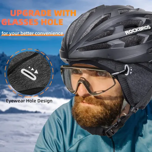 Miniatura 15 de ROCKBROS Gorras de ciclismo de invierno para hombres y mujeres, sombrero de ciclismo a prueba de viento con visera solar debajo del casco forro negro