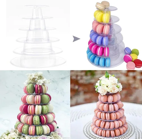 Miniatura 3 de Torre de macaron de 6 niveles, estante redondo de plástico para macarrones, soporte de postre transparente para tartas, soporte de donas para baby