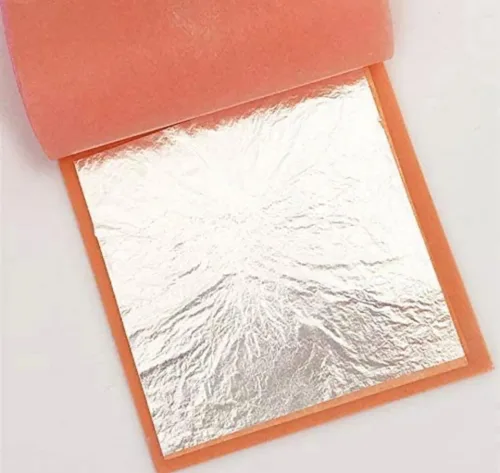 Miniatura 2 de Gold leaf company Hoja de hoja de plata, 99.9% hoja de plata pura Varakh Láminas 50 piezas 5 x 3 pulgadas para dulces Deco, hornear pasteles