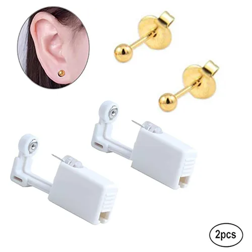 Miniatura 2 de Paquete de 2 aretes de pistola de perforación de oreja desechables, pistola estéril sin dolor (dorado)
