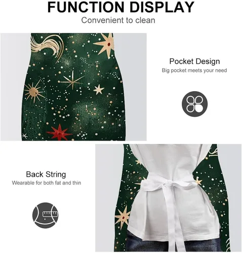 Miniatura 6 de MUSM Apron for Adults - 27.6 X 31.5 Inch, Heavy-Duty Polyester Aprons with Two Large Pockets, Waterproof Gold And White Stars Kitchen Apron for
