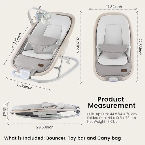 Miniatura 6 de Qutanix 2-en-1 Mecedora y Silla para Bebés, Asiento Portátil para Bebés de 0 a 9 Meses, Silla de Balancín con 3 Posiciones Reclinables, Acentos