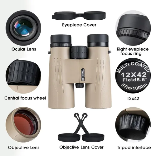 Miniatura 5 de Prismáticos HD de 12 x 42 pulgadas para adultos, prismáticos de alta potencia con adaptador de teléfono mejorado, binocular compacto con visión Negro