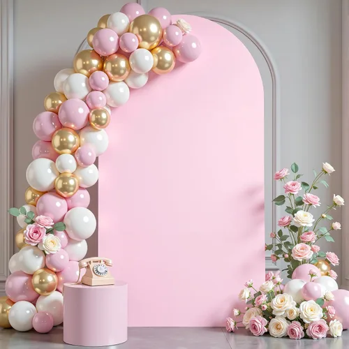 Miniatura 25 de Cubierta de Fondo de Arco Beige de 6 Pies - Cubiertas de Poliéster Ajustadas para Soporte de Arco de Boda con Parte Superior Redonda, Cubierta