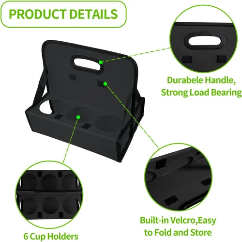 Miniatura 3 de Boczif Cup Caddy - Portabebidas portátil o latas reutilizables, soporte para 6 tazas con asa, se pliega para llevar café, vino, cócteles, asegura