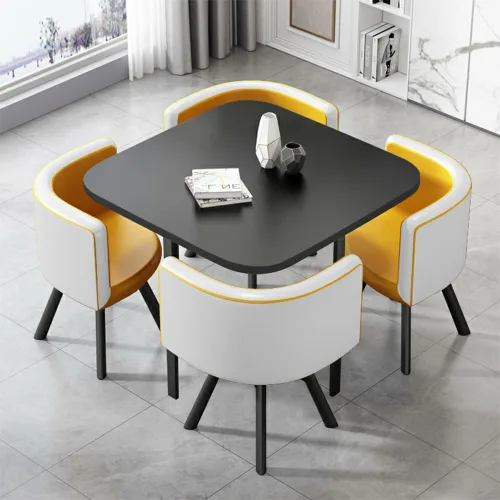 Miniatura 3 de LITFAD Juego de mesa y sillas de comedor para 4 mesas auxiliares modernas con 4 sillas tapizadas, juego de mesa de negociación, juego de 5 piezas
