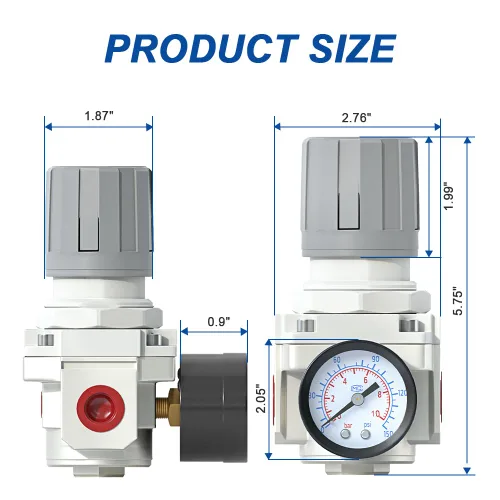 Miniatura 2 de AIRZOE Regulador de presión de aire NPT de 1/2", sistema de aire comprimido,Mini regulador de aire AR4000-04,0-150 PSI Gauge