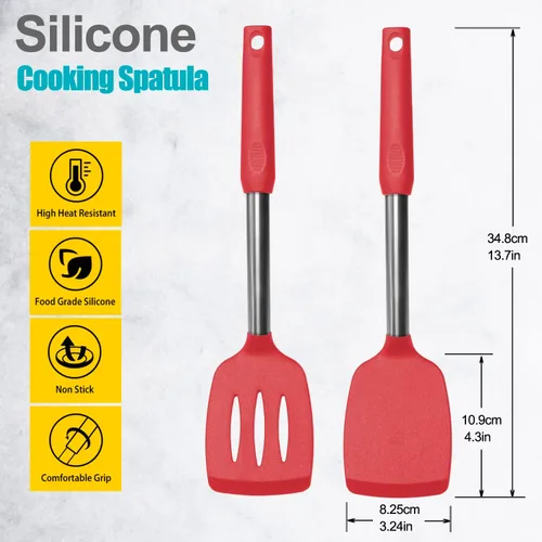 Miniatura 2 de 2 paquetes de espátulas, juego de espátulas de silicona sólidas y ranuradas, mango de acero inoxidable recubierto con silicona, espátulas no Turner