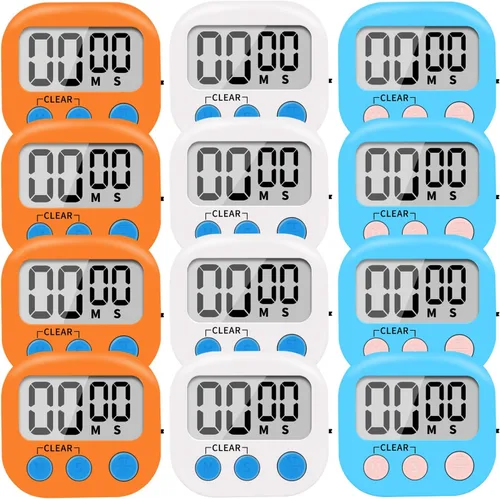 Paquete de 12 temporizadores digitales para cocina, tamaño pequeño, imán en la parte trasera, interruptor de encendido/apagado, cuenta atrás con