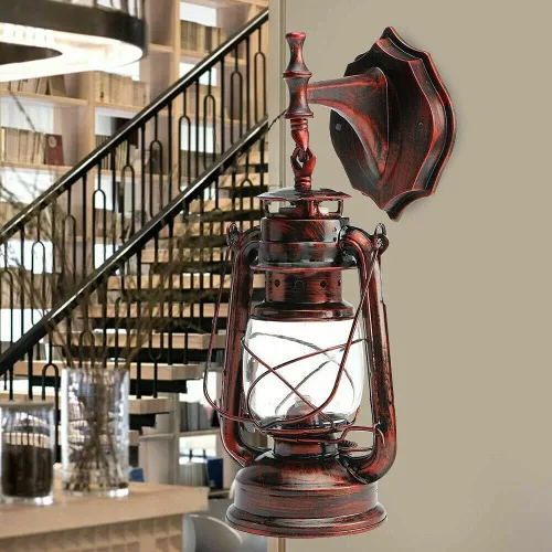 Miniatura 2 de Farol de pared con acabado de pátina oxidado, farol antiguo exterior para porche, lámpara de pared impermeable, lámpara de montaje en pared, lámpara