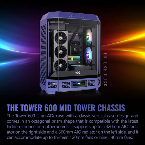 Miniatura 2 de Thermaltake Tower 600 Torre Media; Incluye 2 ventiladores CT de 140mm; Soporte para radiador de 420mm; Espacio para GPU de 400mm; Soporte para Polvo
