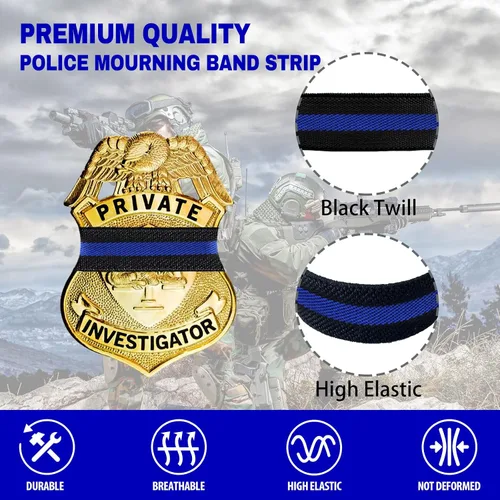 Miniatura 9 de CREATRILL Paquete de 30 bandas de luto de policía de rayas de banda de policía, escudo de guardia de honor, correas para insignias de 2.4 a 4