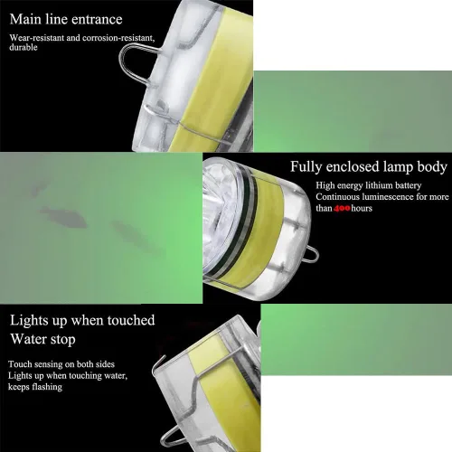Miniatura 5 de Paquete de 10 luces LED de caída profunda de pesca, luces LED estroboscópicas intermitentes de colores, luz de pesca subacuática, atractantes
