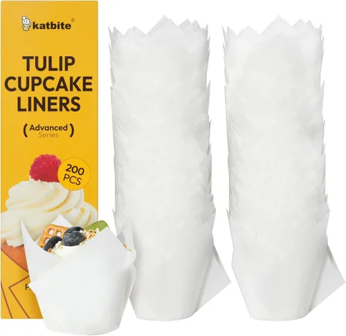 Miniatura 9 de Katbite 200 forros para cupcakes de tulipán, soportes para magdalenas, tazas para hornear, envoltura de cupcakes para fiestas, bodas, cumpleaños