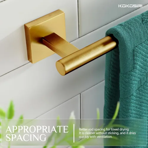 Miniatura 5 de KOKOSIRI Barra de Toalla de Mano para Baño, Soporte de Toalla para Baño y Cocina, Anillo de Toalla de 12 Pulgadas, Acero Inoxidable Cepillado Dorado