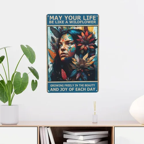 Miniatura 2 de Arte de pared de metal bohemio para jardín, decoración hippie con humor retro y diseño nativo americano, ideas divertidas para baño y regalo, 8 x 12