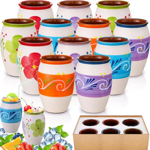 Miniatura 11 de Gejoy Paquete de 6 Cantaritos de Barro Mexicanos de 12 oz Taza de Arcilla Mexicana Cerámica Fiesta De Barro Mexicanos Tazas de Cóctel Tazas de Café