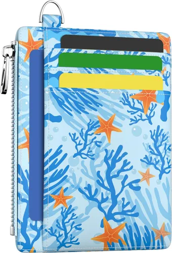 Miniatura 19 de Hancynir Cartera delgada para mujer con soporte para tarjetas de crédito RFID, pequeña mini funda para tarjetas con bolsillo frontal de PU, cartera