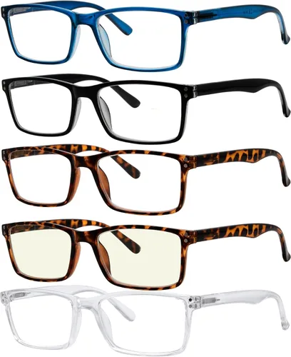 Eyekepper Paquete de 5 lentes de lectura elegantes con bisagras de resorte de calidad para hombres y mujeres +0.00