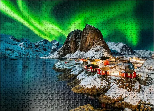 Miniatura 8 de MyPuzzle Aurora Borealis Over Hamnoy in Norway - Rompecabezas prémium de 1000 piezas para adultos