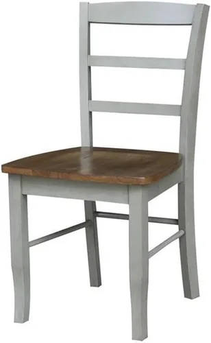 Miniatura 4 de IC INTERNATIONAL CONCEPTS Mesa de comedor redonda con pedestal de 30 pulgadas con 2 sillas Madrid con respaldo de escalera, nogal envejecido/piedra