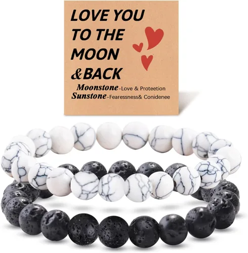 Miniatura 14 de 2 pulseras magnéticas para parejas, piedra natural negra mate, cristal para votos de amor eterno, juego de pulseras de cuentas de piedra de energía