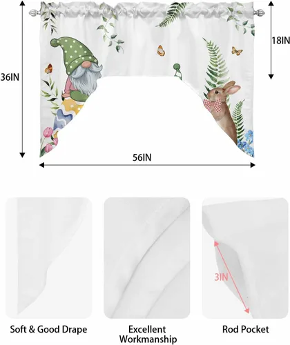 Miniatura 6 de Cortinas de cocina con cenefa de Pascua, cenefa con bolsillo para barra, paneles de cortina para dormitorio, sala de estar, baño, cafetería
