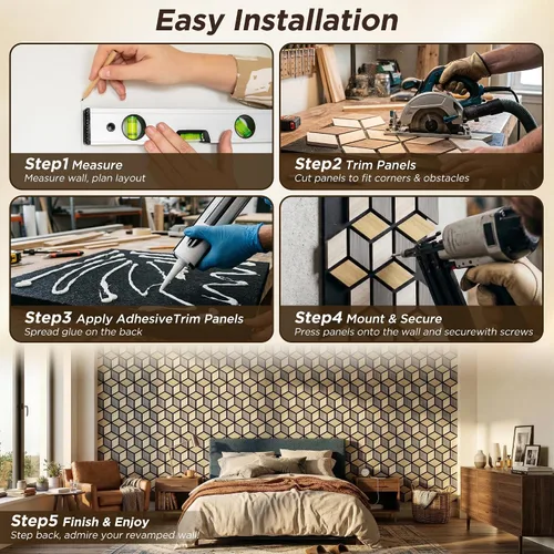 Miniatura 7 de Paquete de 4 paneles de pared acústicos, PVC 3D de 27 x 18 pulgadas, paneles de pared de madera insonorizados para decoración de pared