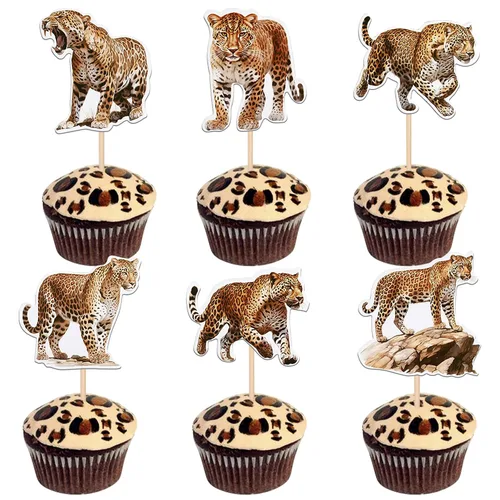 Miniatura 17 de 36 piezas de decoración para cupcakes de animales de la jungla, león, mono, cebra, hipopótamo, jirafa, elefante, temática de bosque, púas