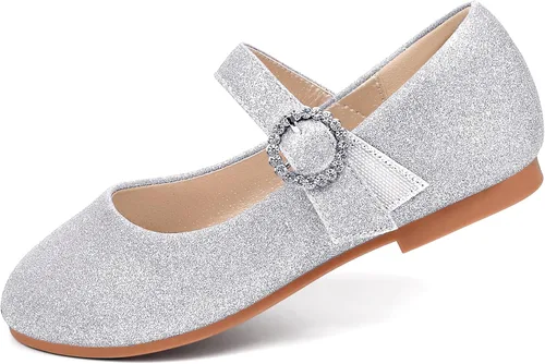Miniatura 3 de PANDANINJIA Sarena - Zapatos de vestir para niñas con diamantes de imitación para niña de flores, bailarina, zapatos planos Mary Jane para bodas