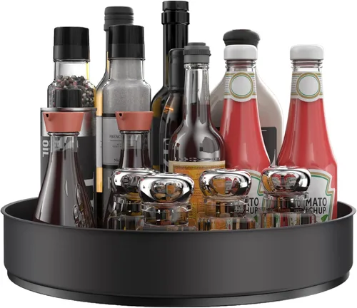 VAEHOLD Lazy Susan - Estante giratorio de acero inoxidable negro para armario de despensa, bandejas decorativas, contenedores de almacenamiento para