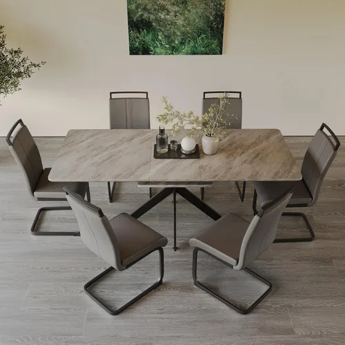 Miniatura 31 de Mesa de comedor de mármol para 4-8, mesa de comedor extensible de 62.4 a 78.15 pulgadas, mesa de cocina moderna, mesa rectangular que ahorra espacio