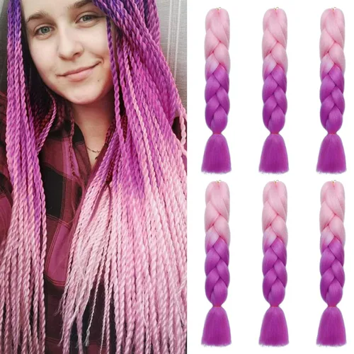 Miniatura 41 de Benehair Extensiones de cabello trenzado ombré de 24 pulgadas, 1 paquete de extensiones de cabello trenzado jumbo de alta temperatura, cabello