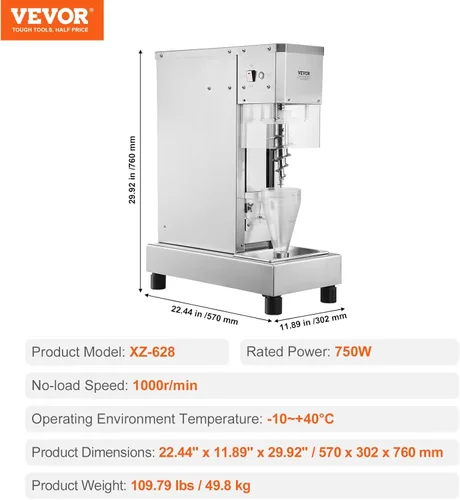 Miniatura 7 de VEVOR Máquina de mezcla de yogur congelado 400W, ajuste de velocidad continuo,Mezcladora de helado de batido de yogur 4200RPM