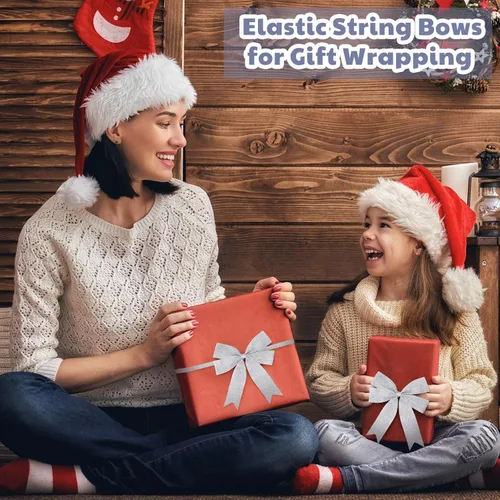 Miniatura 4 de 24 lazos elásticos de Navidad para cajas de regalo, lazos elásticos de Navidad para decoración de cajas de regalo (16-20 pulgadas, plateado)
