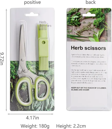 Miniatura 6 de Juego de tijeras gourmet para hierbas multiusos con 5 cuchillas de acero inoxidable, pelador de hierbas, peine de limpieza de cubierta de seguridad