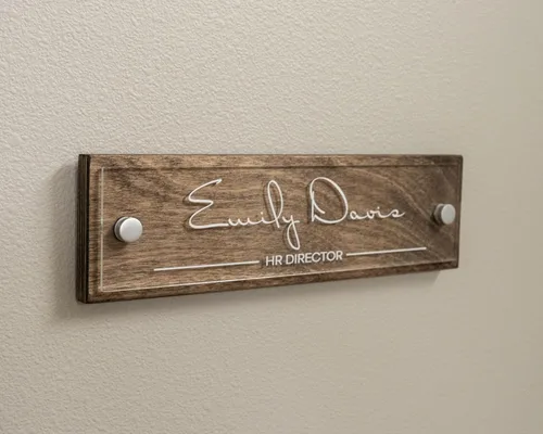 Miniatura 3 de Placa de identificación para pared o puerta, letrero de nombre para oficina (madera espresso)