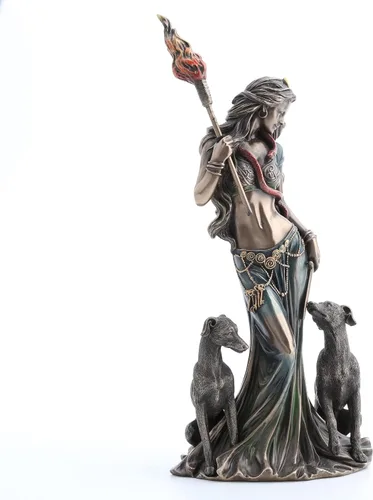Miniatura 3 de Veronese Design 13 3/8 pulgadas Hécate Diosa griega de la magia con sus sabuesos Escultura de resina fundida en frío Acabado en bronce