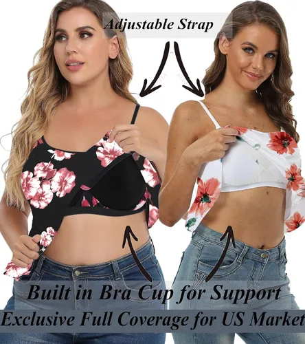 Miniatura 2 de Camiseta sin mangas plisada para mujer con copa de brasier incorporada, casual, fluida, con correa ajustable (S-4XL)