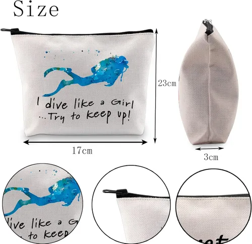 Miniatura 5 de POFULL Regalo para niña de buceo I Dive Like A Girl Try To Keep Up Cosmetic Bag Buceo amante regalo, Buceo como una bolsa de niña