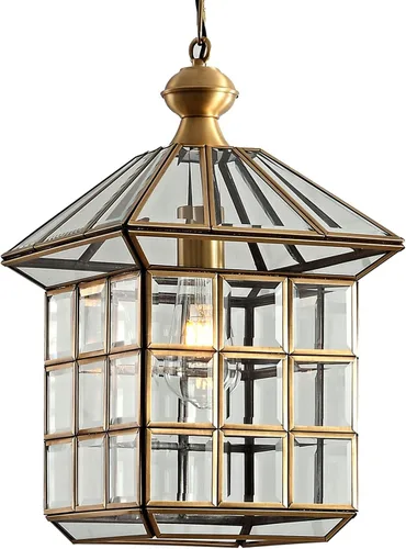 Milaii Luces colgantes de cobre y latón para exteriores, impermeable, para porche, lámpara exterior con cristal transparente para exteriores, patio,