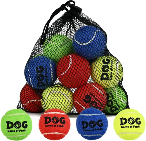 Miniatura 14 de AMA SPORT Pelotas de tenis chirriantes para perros, paquete de 12 pelotas de tenis chirriantes de 2.5 pulgadas para cachorros, juguetes para perros