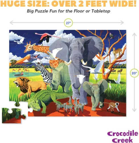 Miniatura 3 de Crocodile Creek - Rompecabezas de suelo con caja de alta resistencia para almacenamiento, Safari salvaje, Multicolor