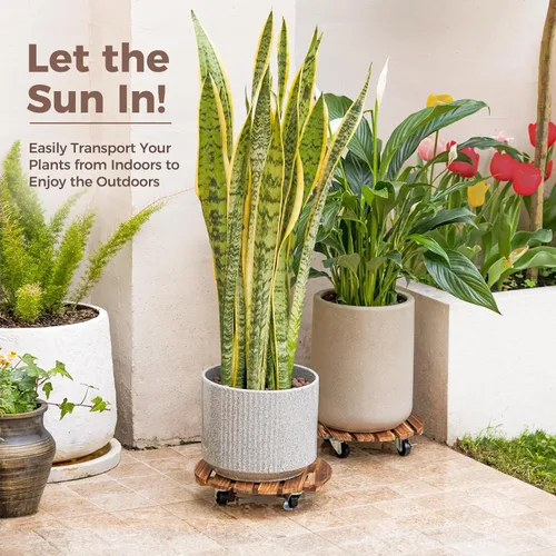 Miniatura 6 de Bamworld Soporte para Plantas al Aire Libre con Bandeja Rodante Organizador para Plantas con Ruedas 12 Pulgadas Carro de Plantas con Ruedas Carro